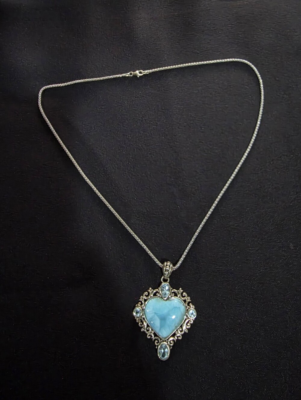 JTV Larimar & Blue Topaz Heart Pendant Necklace 18" Popcorn Chain #VMH045 - Picture 11 of 16